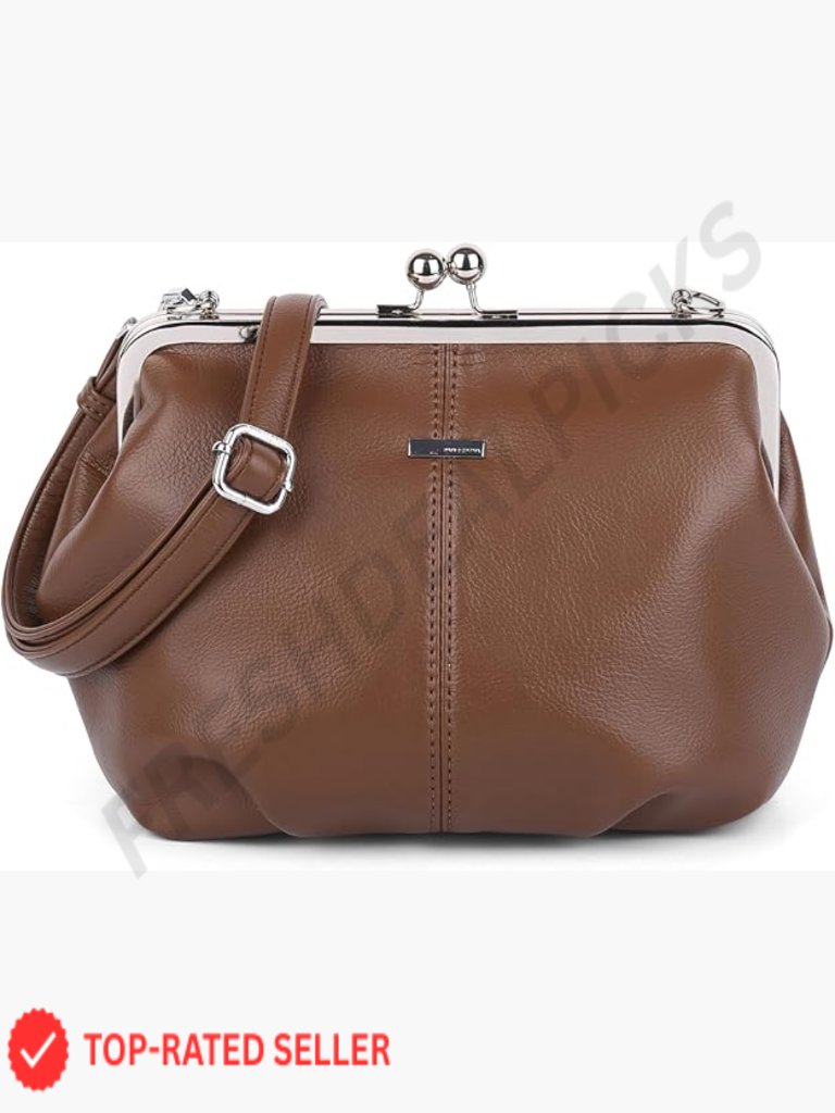 Slouchy Pu Leather Kiss Lock Crossbody Bag Hobo Shoulder Purse Tote Handbag